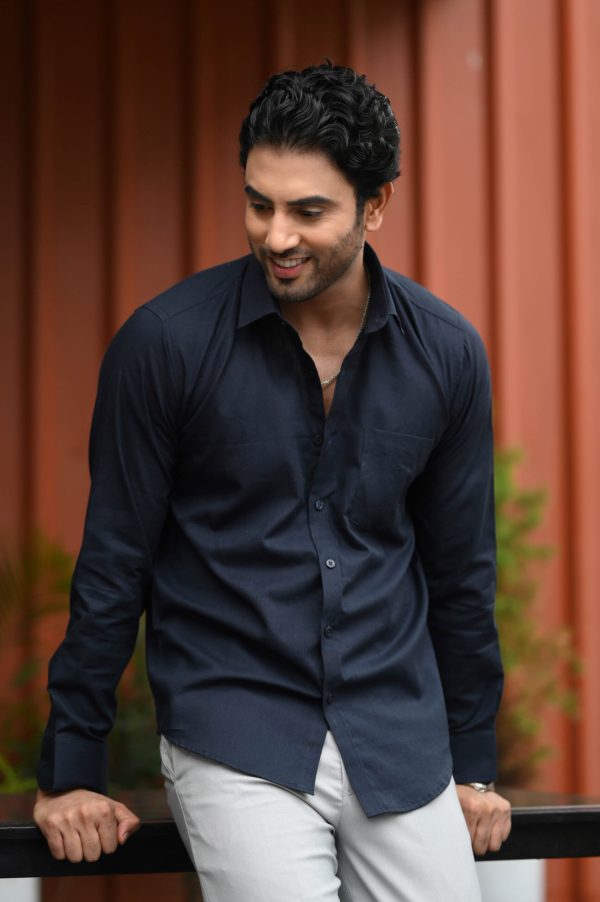 Solids : Blue Cotton Linen Shirt